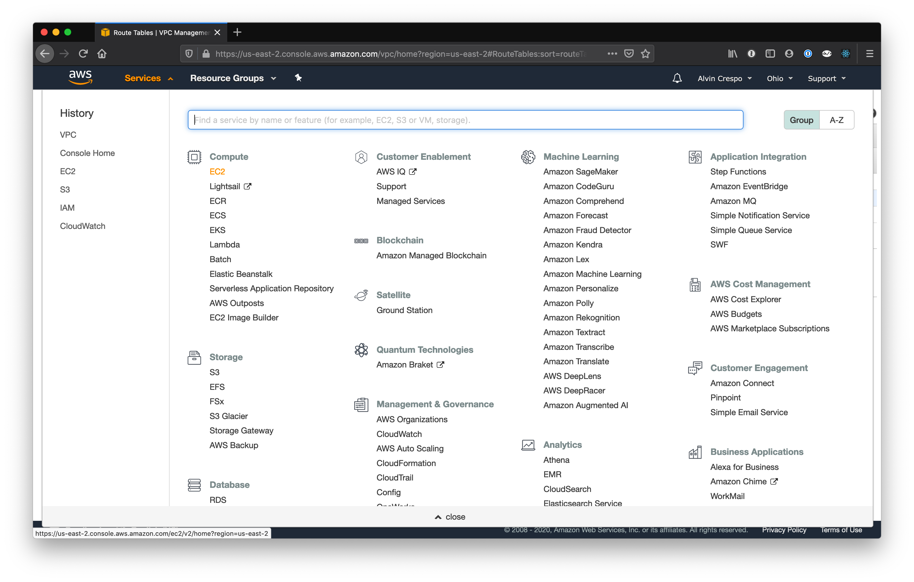 AWS Console / Menu / EC2