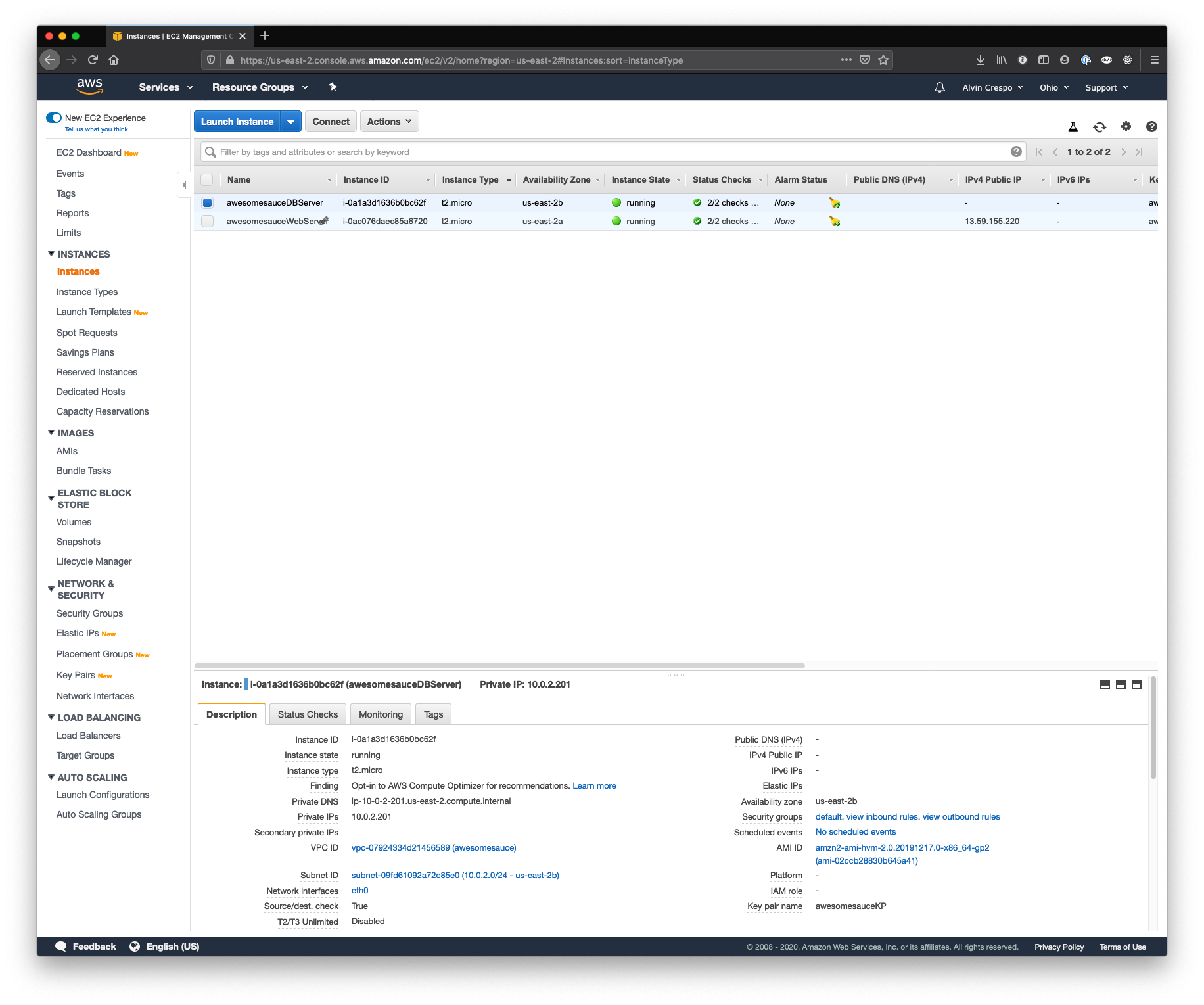 AWS Console / EC2 / Instances in Sidebar link